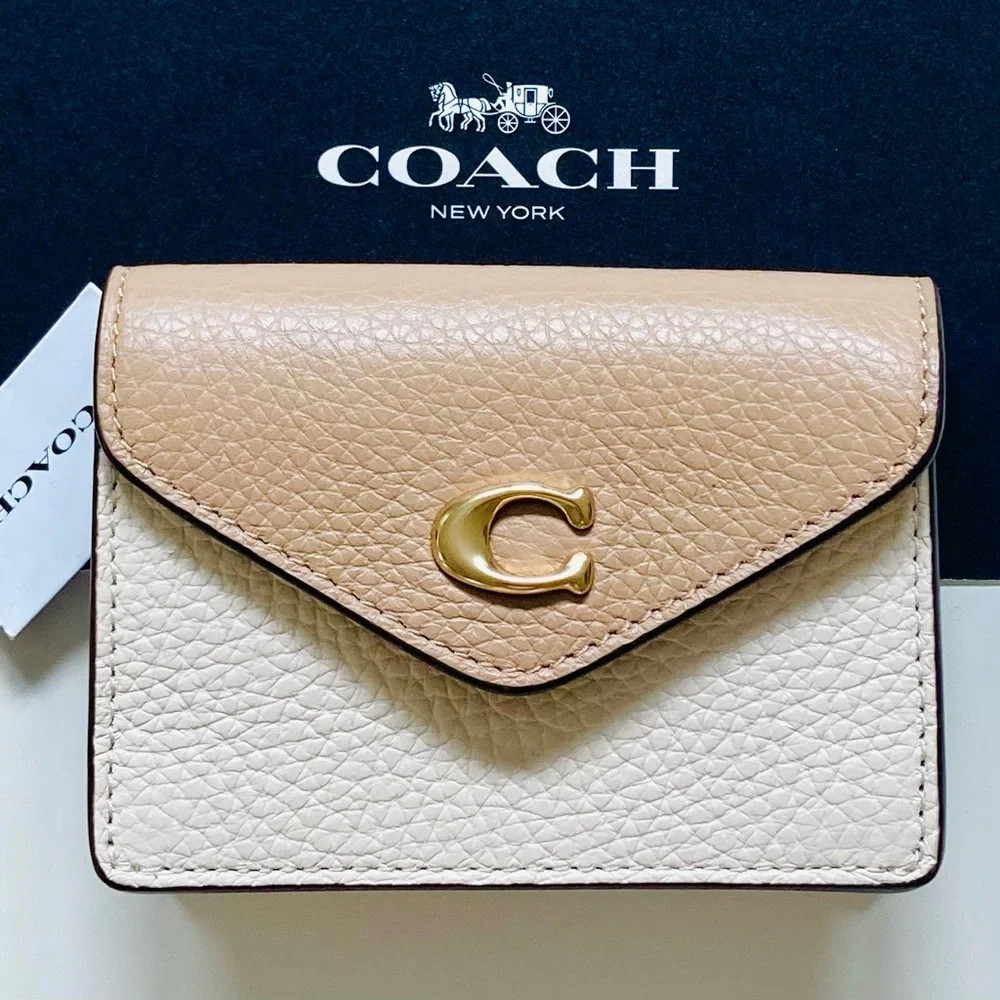Coach Card Case in Taupe & Chalk Leather Wallet